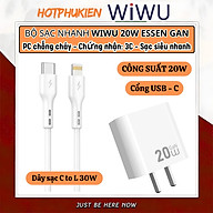 Bộ cóc củ dây sạc nhanh 20W USB C kèm dây Type C to L 30W PPS chống cháy hiệu WIWU GAN ESSEN Fast Charger cho iPhone 6 15 14 13 12 11 Pro Max cho iPad Air 10.2 9.7 10.5 inch S24 S25 Find Flip Fold - Hàng nhập khẩu