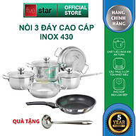 Bộ Nồi và chảo 3 Đáy Inox 430 Fivestar Standard bếp từ nắp kính