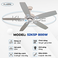 Quạt trần cánh gỗ không đèn Klasse 52KSP 800W hàng chính hãng