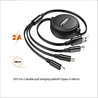 Cáp sạc đa năng 3 trong 1 dành cho điện thoại thiết kế dây rút đa năng tiện tương thích tốt X75 - Hàng Chính hãng
