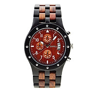 Bewell Sub-dials Wooden Watch Quartz Analog Movement Date Wristwatch thumbnail