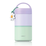 Bộ hộp cơm giữ nhiệt 2 tầng LocknLock New Tower Vacuum Lunch Box LHC8055VOL thép không gỉ 304 kèm muỗng và họa tiết trang trí