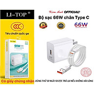 Bộ sạc nhanh 66W LI-TOP AC16 chân cắm Type C, chứng nhận 3C tiêu chuẩn quốc gia, được dùng thử 30 ngày, bảo hành hàng chính hãng 1 năm