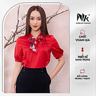 Áo Sơ Mi Nữ Ngắn Tay Công Sở NK Fashion Thiết Kế Vạt Nơ Kẹp Độc Đáo thumbnail