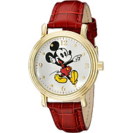 Disney Women s W001870 Mickey Mouse Gold-Tone Watch with Red Faux Leather Band thumbnail