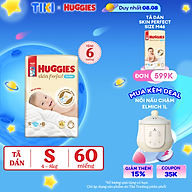 Tã/bỉm dán sơ sinh Huggies Skin Perfect S 54+6 miếng với 2 vùng thấm giảm kích ứng da