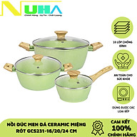 Bộ 3 nồi đúc men đá ceramic Size 16/20/24cm 10 lớp chống dính, miệng rót Green Cook GCS231 sử dụng được các loại bếp-Hàng chính hãng