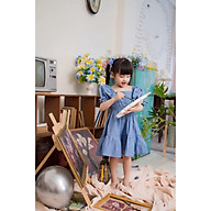 Váy đầm tay bo babydoll mầu xanh đậm cho bé gái Sora Chan - M005 thumbnail
