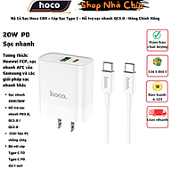 Bộ Củ Sạc Hoco C80 + Cáp Sạc Type C - Hỗ trợ sạc nhanh QC3.0 - Hàng Chính Hãng
