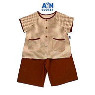 Bộ quần áo Bà Ba lửng unisex cho bé họa tiết Caro Nâu cotton - AICDBGA2SLXF - AIN Closet
