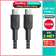 Dây Cáp Sạc Type-C to C 100W Dài 2M CHOETECH XCC-1027 Sạc Nhanh Dành Cho Macbook, Laptop, Smartphone, Tablet - Hàng Chính Hãng