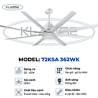 Quạt trần không đèn Klasse 72KSA 362WK Hàng chính hãng