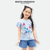 Áo Mùa Hè Cho Bé Gái MissMeow,Size Đại, Áo Cotton Thun Cộc Tay Bèo Gấu In Nàng Tiên Cá 3-11