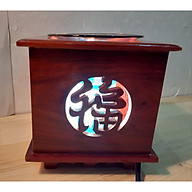 Đèn xông tinh dầu gỗ Hình vuông Chữ Phúc -gỗ hương- Tặng kèm 1 bóng đèn thumbnail