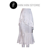 Chân váy dài lụa xẻ tà viền bèo màu trắng HCV28 - Hỉn Hỉn Store thumbnail