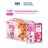 Thùng 6 lon Chill Cocktail Sakura mix vị Vải Sake & Dưa Hấu Sake 330ml lon thumbnail