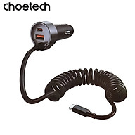 Tẩu sạc Choetech TC0030 nhanh ô tô 65W  tích hợp thêm dây cáp sạc lò xo Type C (Hàng chính hãng)