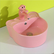 Bộ chậu rửa tay trẻ em hình tai gấu, kèm vòi lavabo hình con voi, màu hồng thumbnail