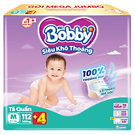 Tã quần Bobby Siêu Khô Thoáng - 100% Thoáng Khí Mega Jumbo M112+4