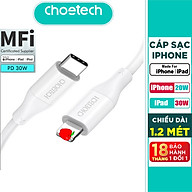 Dây cáp sạc nhanh 30W chuẩn PD 3.0 Type-C ra cho iPhone / cho iPad dài 180cm hiệu CHOETECH IP0040 (trang bị chip sạc thông minh, tốc độ truyền tải dữ liệu tốc độ cao 480Mbps) - Hàng nhập khẩu