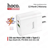 Củ Sạc Nhanh Cho Iphone Hoco C80 - Hỗ trợ sạc nhanh 20W PD QC3.0 - Hàng Chính Hãng