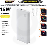 Pin Dự Phòng Baseus Airpow Lite Power Bank 10000mAh 15W (Kèm Cáp Dữ Liệu Simple Series USB sang Type-C dài 30cm)- Hàng Chính Hãng