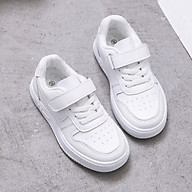 Giày thể thao cho bé trai bé gái trắng êm chân đẹp thời trang cho trẻ em 3 đến 12 tuổi da mêm quai dán phong cách Hàn Quốc đi học đi chơi GH01