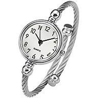 Top Plaza Womens Fashion Silver Tone Analog Quartz Bangle Cuff Bracelet Wrist Watch, Unique Elegant Stainless Steel Wire Band, Arabic Numerals - White thumbnail