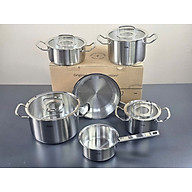 Bộ nồi Fissler profi 4 nồi 1 quánh 1 chảo inox profi nắp kính
