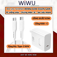 Bộ cóc củ dây sạc nhanh 65W USB C kèm dây Type C to Type C 60W PPS chống cháy hiệu WIWU GAN ESSEN Fast Charger cho iPhone 6 15 14 13 12 11 ProMax cho iPad Pro Air 10.2 9.7 10.5 11 12.9 13 inch S24 S25 cho Macbook cho Laptop Find Flip Fold - Hàng nhập khẩu