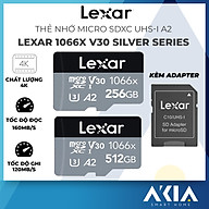 Thẻ nhớ microSDXC 64GB/ 128GB/ 256GB/ 512GB Lexar 1066x UHS-I A2 SILVER Series, chất lượng 4K, đọc 160Mb/s, ghi 120Mb/s - Hàng chính hãng