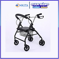 Xe tập đi cho người già, có ghế ngồi, bánh xe lớn dễ di chuyển, khung thép chắc chắn, có giỏ đựng đồ, chính hãng Nikita