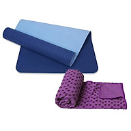 Combo Thảm tập yoga TPE 6mm 2 lớp + Khăn trải thảm hạt nổi silicon (Tặng túi đựng thảm vs dây buộc) thumbnail