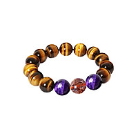 Vòng Mắt Hổ Vàng Đính Đá Mắt Hổ Tím Và Thạch Anh Tóc Đỏ Hồng Thắng (12cm)