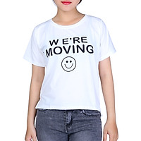 Áo Thun Nữ Họa Tiết Moving From Rộng Phong Cách Xẻ Tà Thời Trang T&D D254 - Trắng (Freesize)