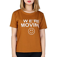Áo Thun Nữ Họa Tiết Moving From Rộng Phong Cách Xẻ Tà Thời Trang T&D D255 - Nâu (Freesize)