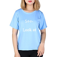 Áo Thun Nữ Họa Tiết Look At From Rộng Phong Cách Xẻ Tà Thời Trang T&D D258 - Xanh (Freesize)