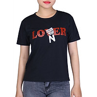 Áo Thun Nữ Họa Tiết Love From Rộng Phong Cách Xẻ Tà Thời Trang T&D D270 - Đen (Freesize)