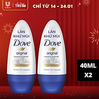 Combo 2 Lăn khử mùi Dove Original Nourished & Smooth Hương dịu nhẹ Dưỡng da Sáng mịn dành cho nữ, 40ml