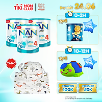 Combo 3 lon NAN OPTIPRO 4 900g + Tặng Bộ mền gối vải sợi tre thiên nhiên