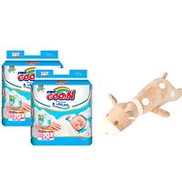 Combo 2 bịch tã dán Goo.N Premium gói cực đại Newborn NB70 (70 miếng) + Tặng 1 thú bông con hươu