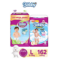 Combo Tã quần Bobby bịch Mega Jumbo + Super Jumbo đủ size M182/L162/XL150/XXL137