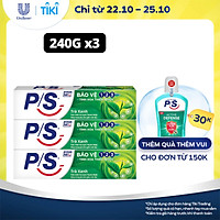 Combo 3 Kem Đánh Răng P/S Bảo Vệ 123 Trà Xanh 240g với tinh chất trà xanh thanh nhiệt giúp mang lại cảm giác mát dịu