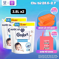 Combo 2 túi nước xả vải em bé Comfort cho da nhạy cảm với công thức riêng dịu nhẹ 100% nguồn gốc thực vật, Túi 3.8L