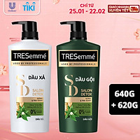 Combo Dầu Gội, Dầu Xả TRESEMME Salon Detox Cho tóc chắc khỏe cùng Gừng và Trà Xanh Dầu gội xả Detox tóc sạch sâu 640g, 620g