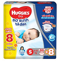 Tã Dán Sơ Sinh Huggies S88 (88 Miếng) - Tặng 8 miếng tã quần size S