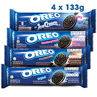 Combo 4 Thanh Bánh Quy Sôcôla OREO Vị Vani, Sôcôla, Dâu, Kem Việt Quất, 4x133g