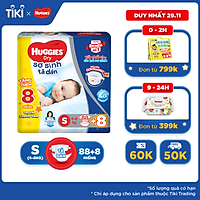 Tã Dán Sơ Sinh Huggies S88 (88 Miếng) - Tặng 8 miếng tã quần size S