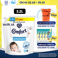 Nước xả làm mềm vải 3.2L Comfort Chăm sóc dịu nhẹ Cho da nhạy cảm, phù hợp với em bé Công thức riêng dịu nhẹ sử dụng nguyên liệu chính từ 100% nguồn gốc thực vật để sản xuất hoạt chất làm mềm vải