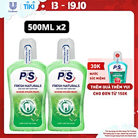 Bộ 2 Nước súc miệng P/S Fresh Naturals Trà xanh thơm mát 500ml giúp kháng khuẩn 99.9% không chứa cồn